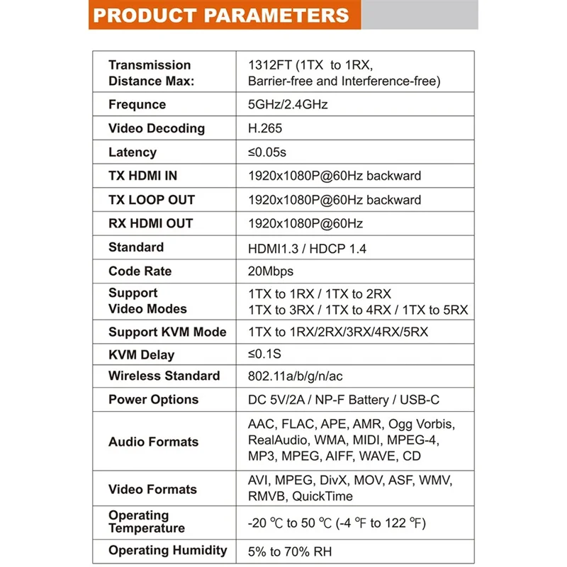 VRRIIS 082K 400m Wireless HD KVM Extender Video Transmitter and Receiver Support USB Keyboard Mouse - US Plug