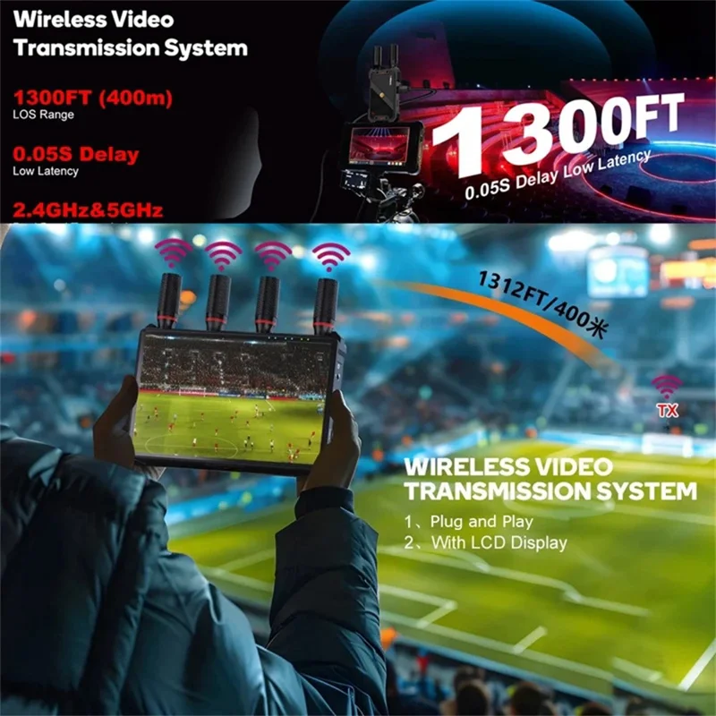 VRRIIS 085 P 1080P HD 400 m Rækkevidde Trådløs Video Sender og Modtager Kit med LCD-skærm – US stik