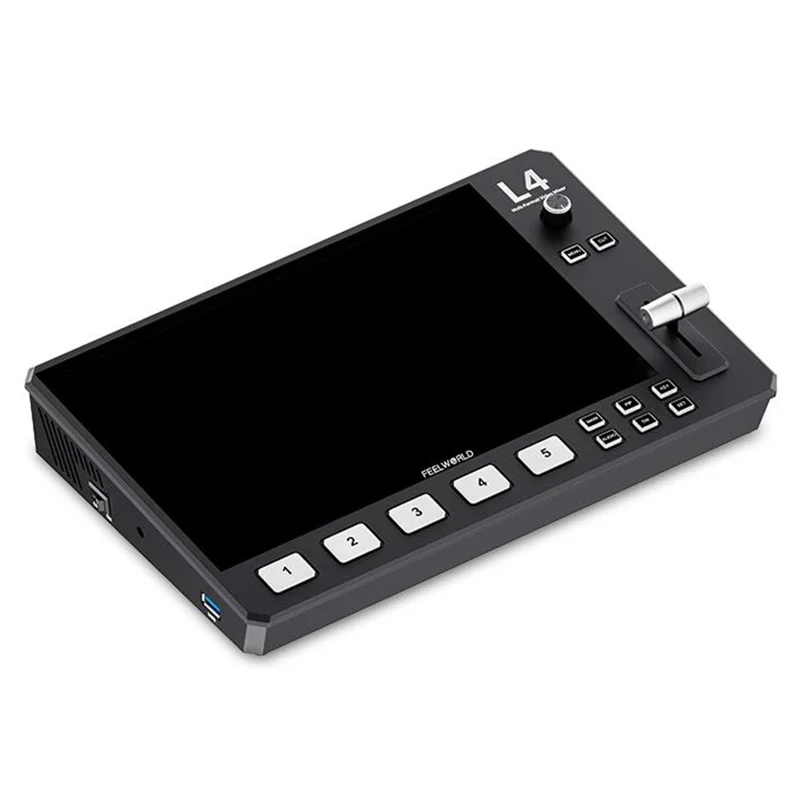 FEELWORLD L4 10,1 tum Touchscreen HD SDI Videoswitch / Streamingmixer / Multikamera Liveswitch för professionell sändning – US-uttag