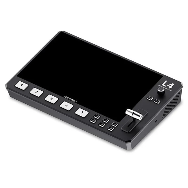 FEELWORLD L4 10,1 tum Touchscreen HD SDI Videoswitch / Streamingmixer / Multikamera Liveswitch för professionell sändning – US-uttag