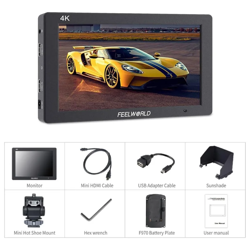FEELWORLD T7 Plus 7 Inch Director Monitor 4K HD Waveform External Display Screen Monitor with Sun Hood