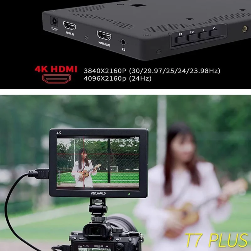 FEELWORLD T7 Plus 7 Inch Director Monitor 4K HD Waveform External Display Screen Monitor with Sun Hood