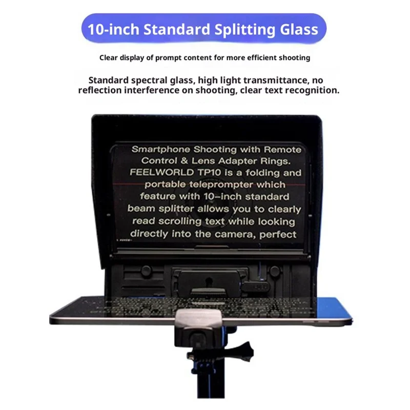 FEELWORLD TP10 Portable Teleprompter for Smartphones / DSLR Cameras Video Shooting Folding Design with Remote Control