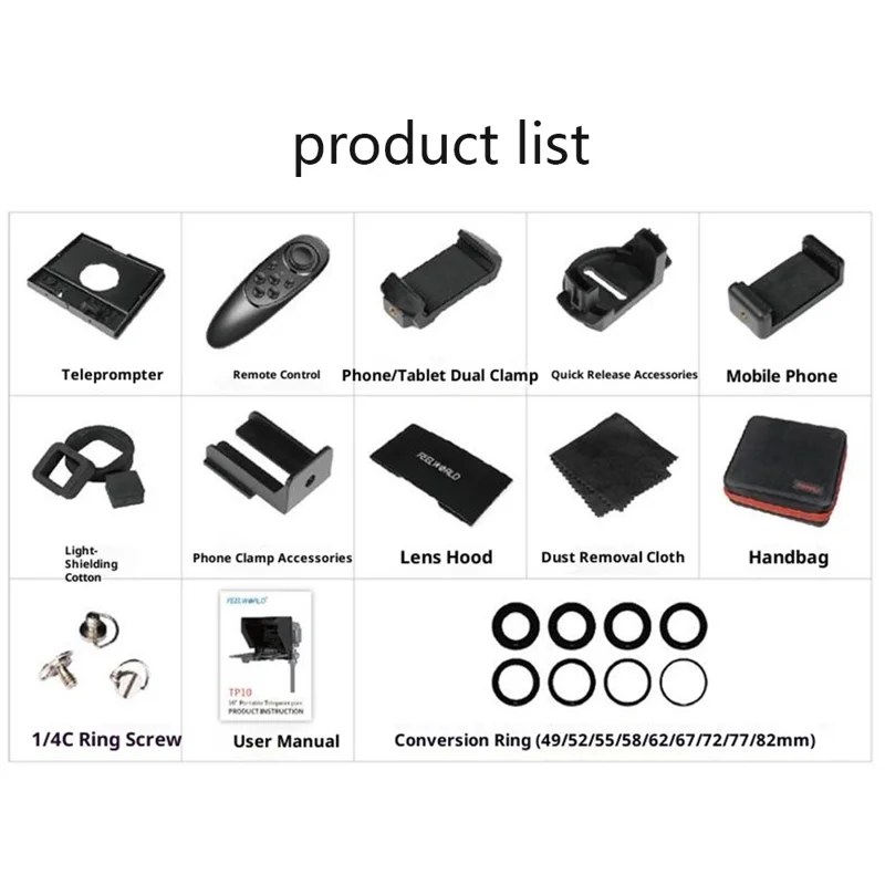 FEELWORLD TP10 Portable Teleprompter for Smartphones / DSLR Cameras Video Shooting Folding Design with Remote Control