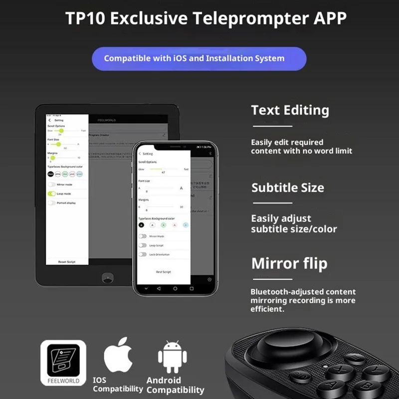 FEELWORLD TP10 Portable Teleprompter for Smartphones / DSLR Cameras Video Shooting Folding Design with Remote Control