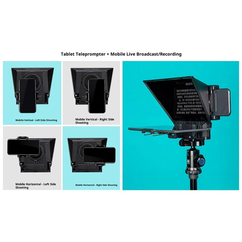 FEELWORLD TP2A 8 Inch Portable Teleprompter for Smartphone Tablet DSLR Camera Prompter with Remote Control