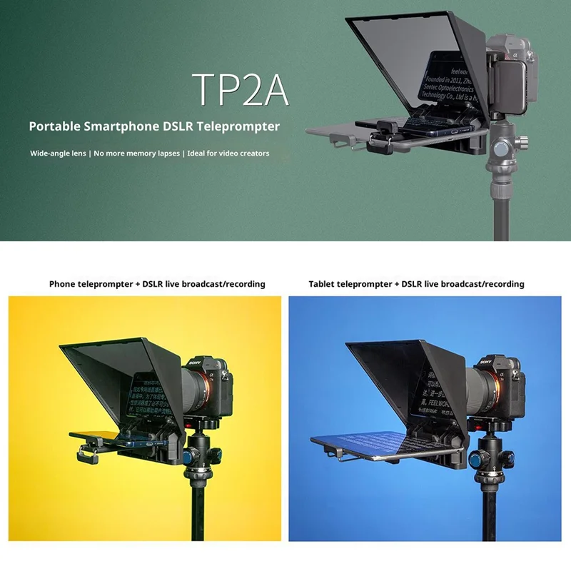 FEELWORLD TP2A 8 Inch Portable Teleprompter for Smartphone Tablet DSLR Camera Prompter with Remote Control