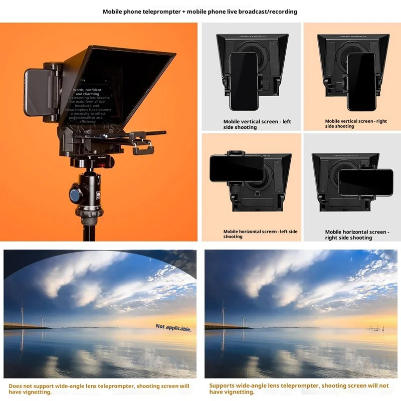 FEELWORLD TP2A 8 Inch Portable Teleprompter for Smartphone Tablet DSLR Camera Prompter with Remote Control