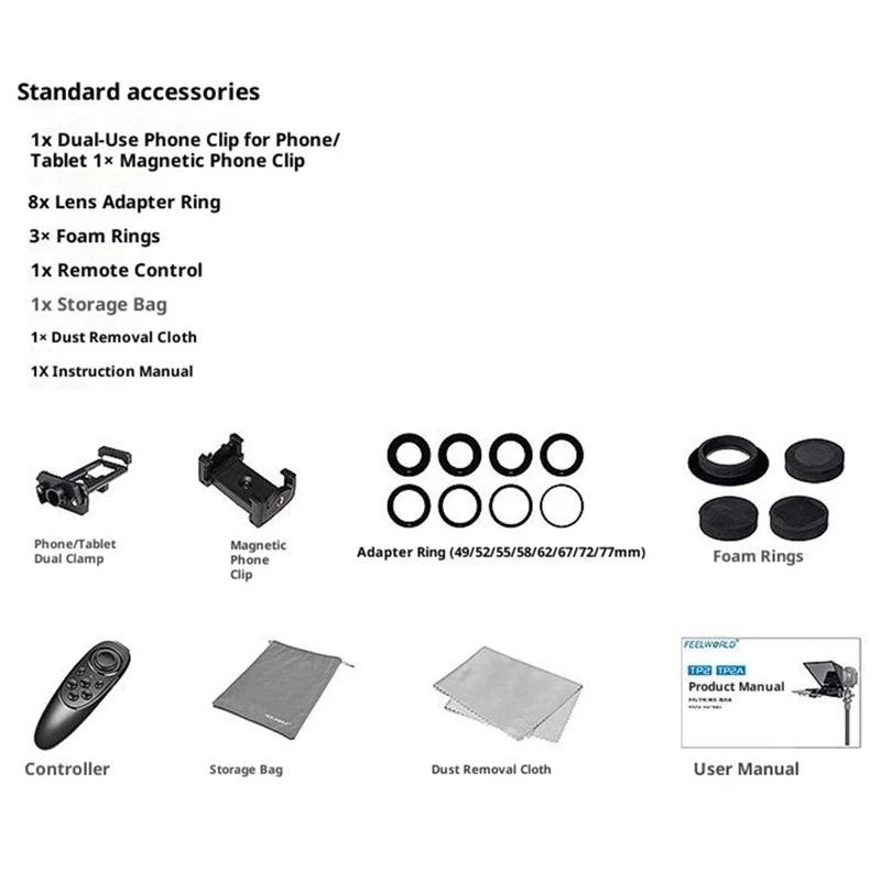 FEELWORLD TP2A 8 Inch Portable Teleprompter for Smartphone Tablet DSLR Camera Prompter with Remote Control