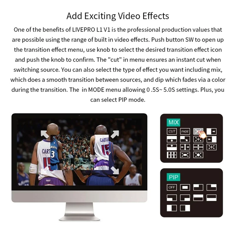 FEELWORLD LIVEPRO L1 V1 USB 3.0 Multi-kamera Live Streaming Video Switcher med 2-tommer TFT-skærm, 4 HD-inputs og APP-styring - US-stik