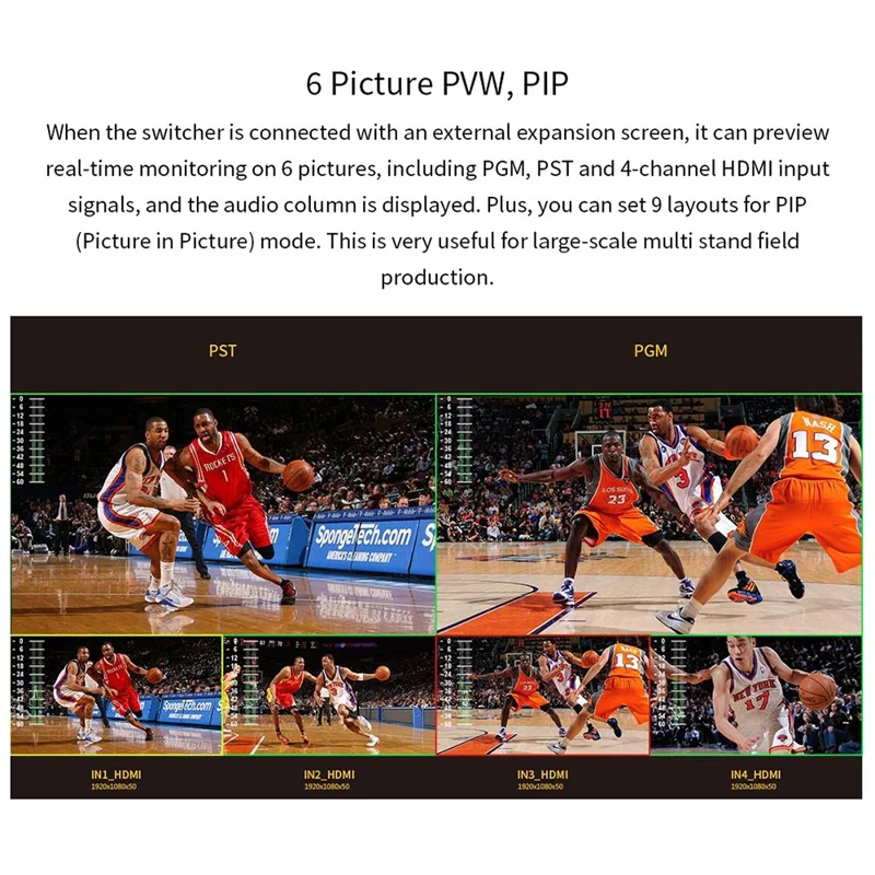 FEELWORLD LIVEPRO L1 V1 USB 3.0 Multi-kamera Live Streaming Video Switcher med 2-tommer TFT-skærm, 4 HD-inputs og APP-styring - US-stik