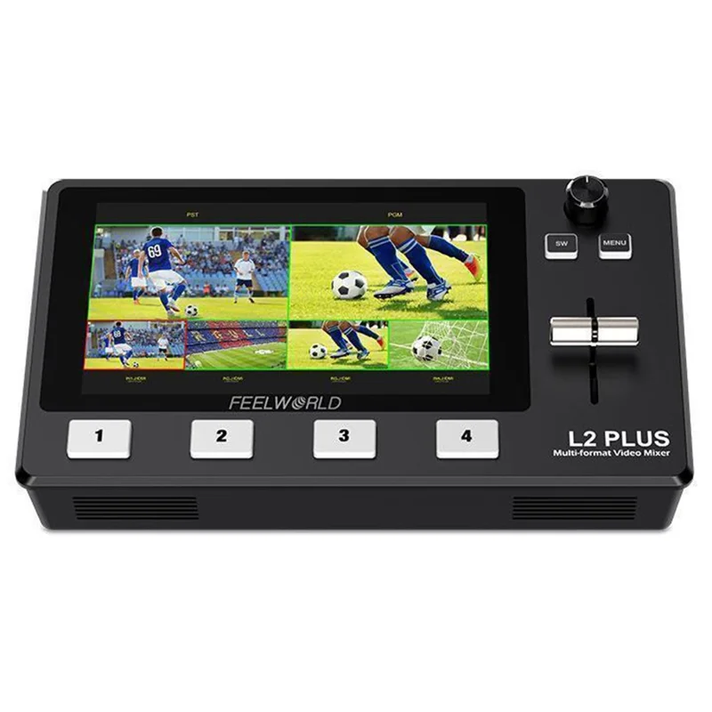 FEELWORLD L2 Plus Multi-kamera Live-streaming Videoswitch med 5,5 tommer Touchscreen, 4 HD-inputs, PTZ-styring - US-stik