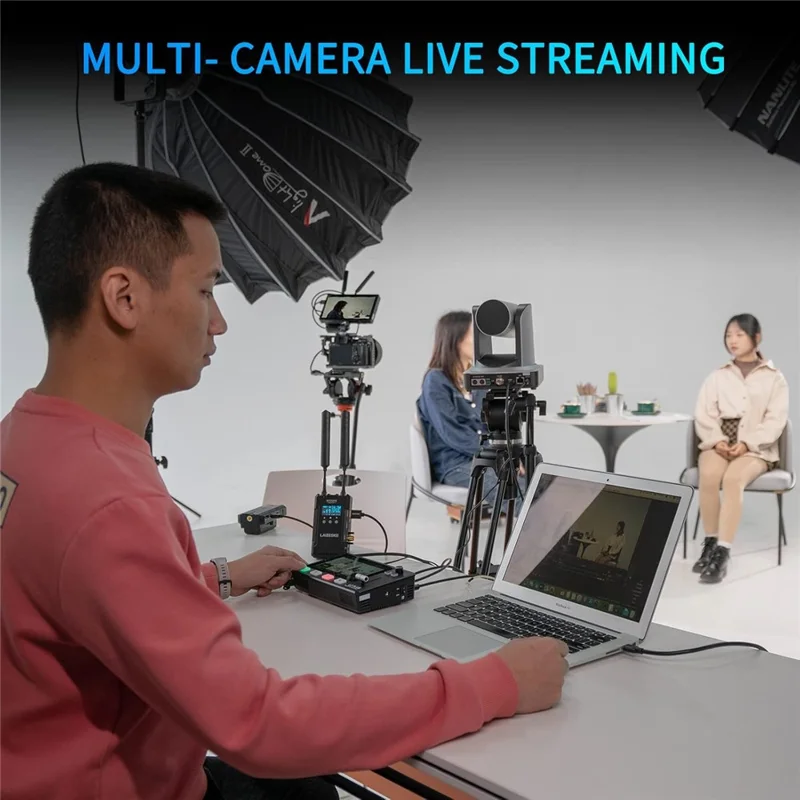 FEELWORLD L2 Plus Multi-kamera Live-streaming Videoswitch med 5,5 tommer Touchscreen, 4 HD-inputs, PTZ-styring - US-stik