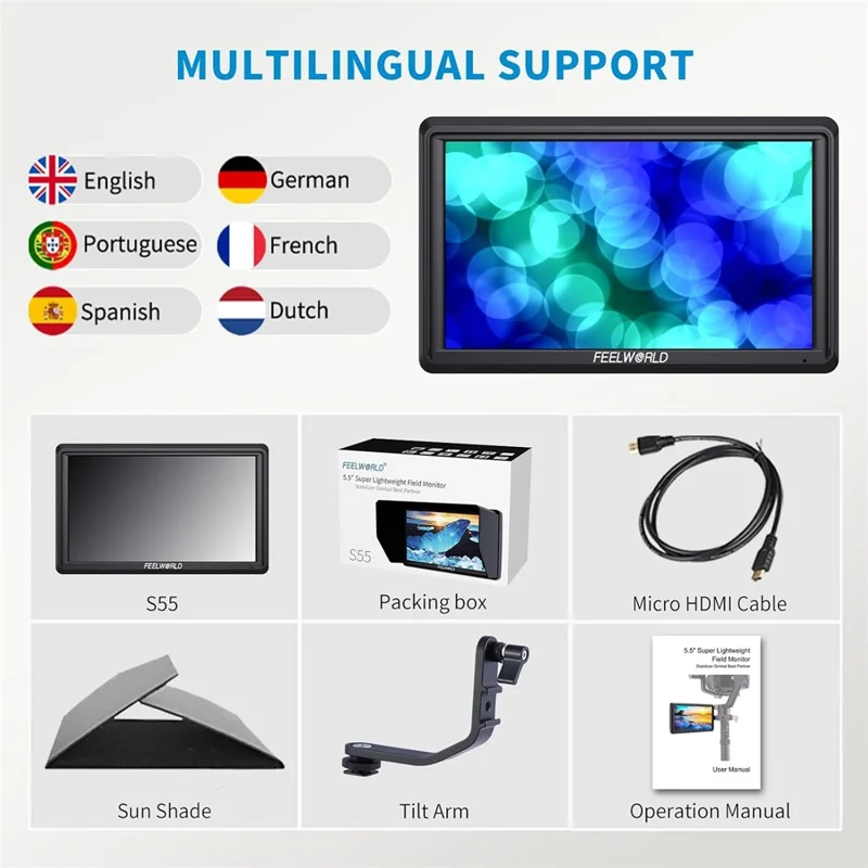 FEELWORLD S55V3 6 Inch 4K Monitor Full HD Portable Camera Monitor for DSLR Photography / Videography