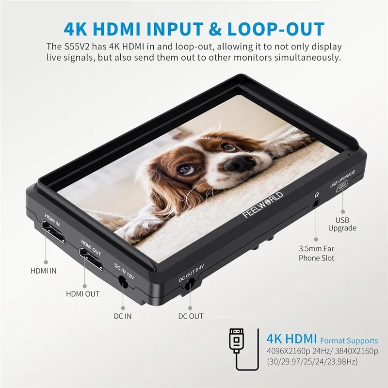 FEELWORLD S55V3 6 Inch 4K Monitor Full HD Portable Camera Monitor for DSLR Photography / Videography