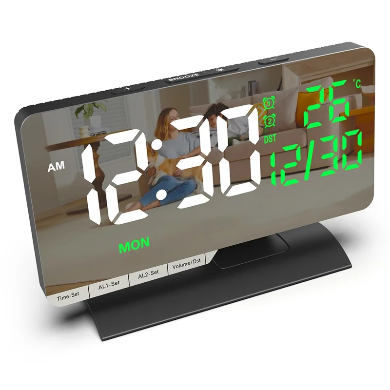 EN8836-B LED Digital Alarm Clock with DST Function Perpetual Calendar Temperature Week Display Desk Clock - Black