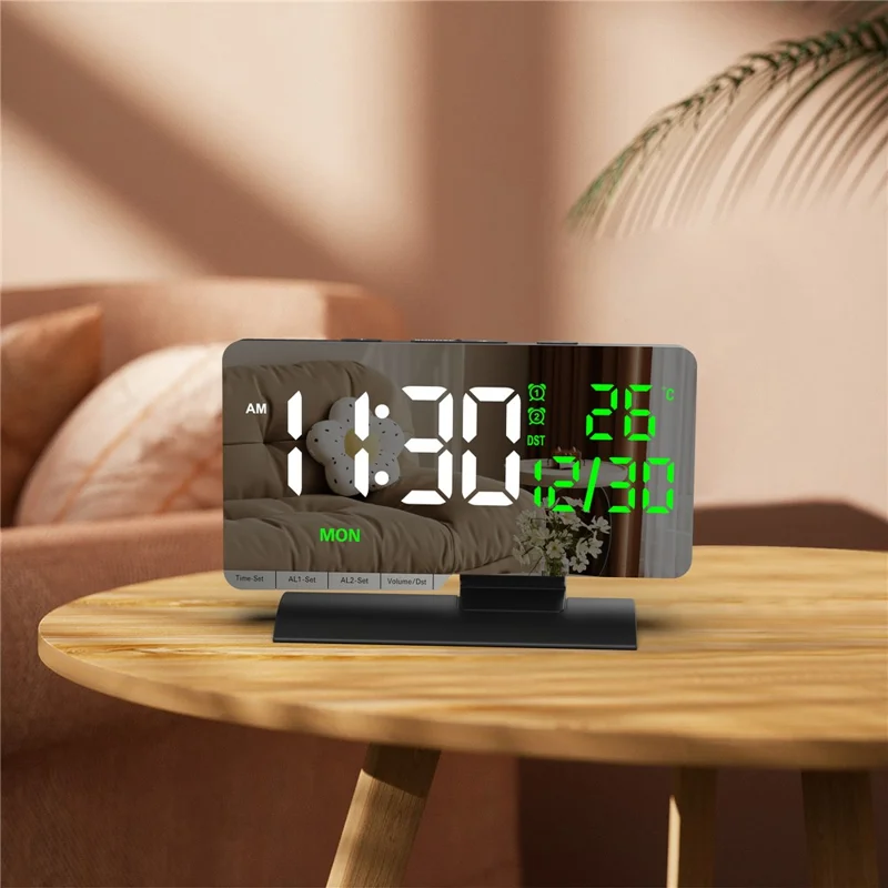 EN8836-B LED Digital Alarm Clock with DST Function Perpetual Calendar Temperature Week Display Desk Clock - Black