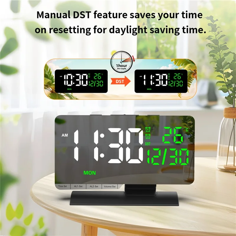EN8836-B LED Digital Alarm Clock with DST Function Perpetual Calendar Temperature Week Display Desk Clock - Black