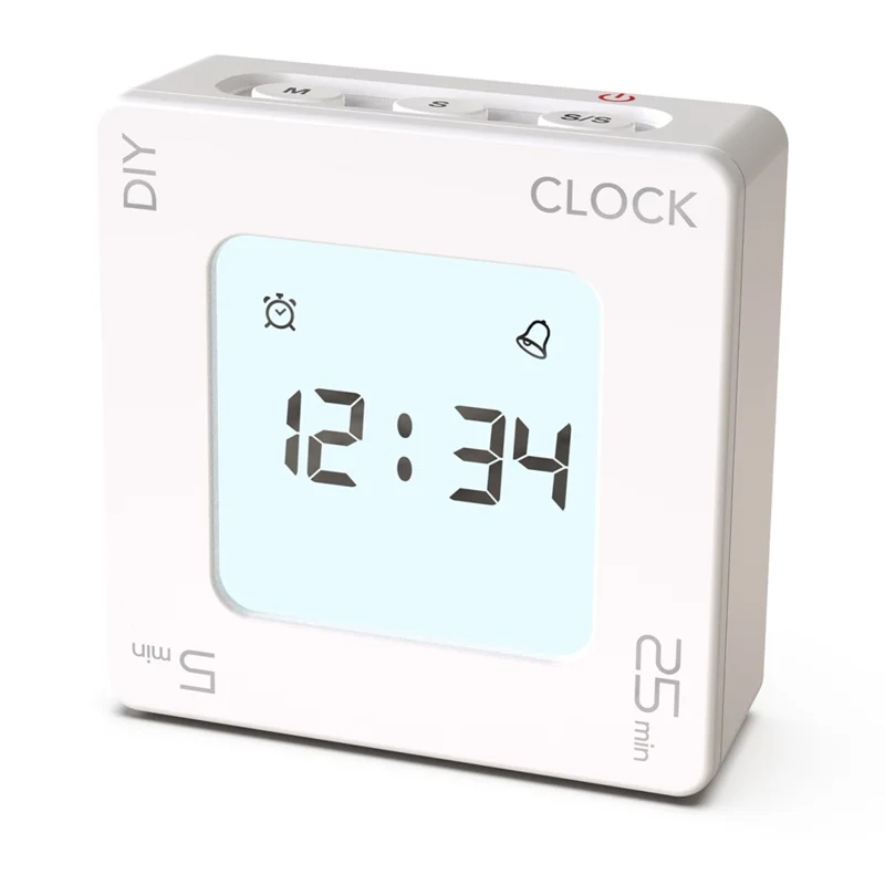 EN7019 Portable Flip Timer Mini Time Reminder Vibrating Timer Countdown Alarm Clock with Backlit - White / Glossy