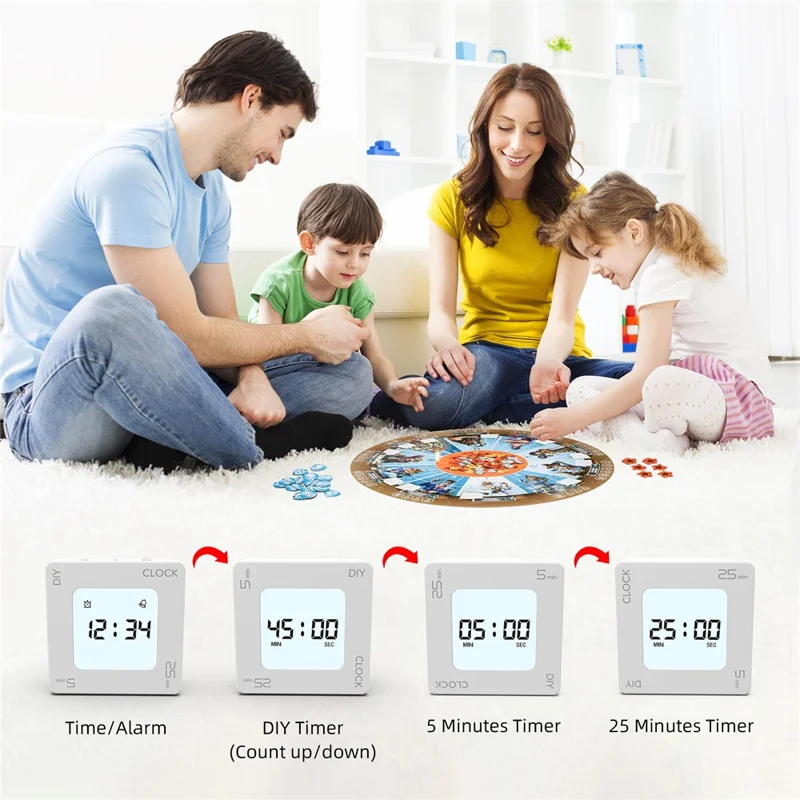 EN7019 Portable Flip Timer Mini Time Reminder Vibrating Timer Countdown Alarm Clock with Backlit - White / Glossy