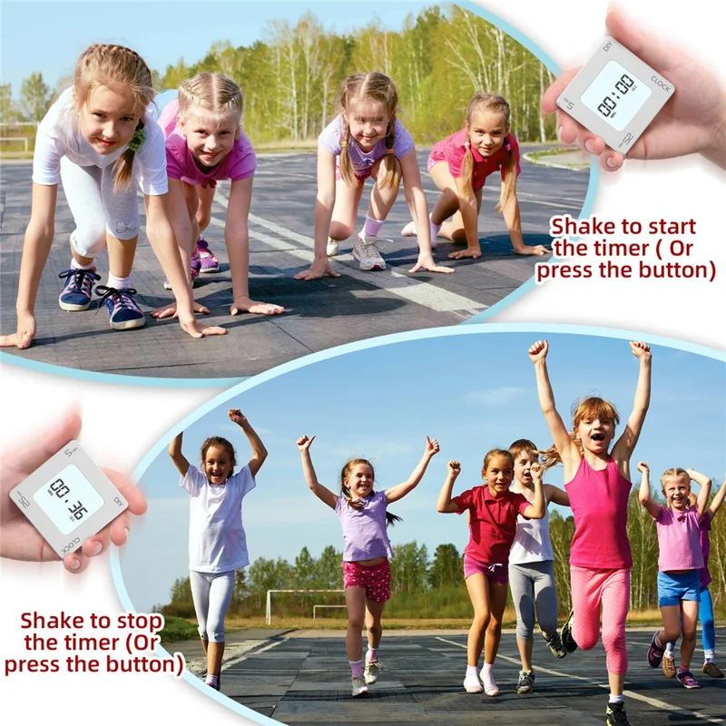 EN7019 Portable Flip Timer Mini Time Reminder Vibrating Timer Countdown Alarm Clock with Backlit - White / Glossy