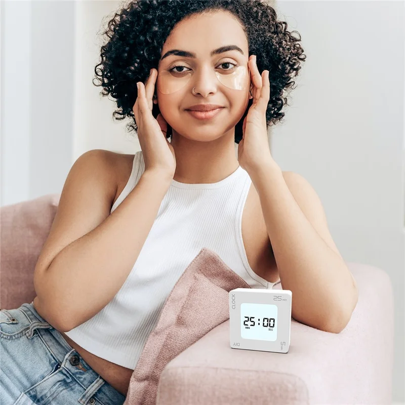 EN7019 Portable Flip Timer Mini Time Reminder Vibrating Timer Countdown Alarm Clock with Backlit - White / Glossy