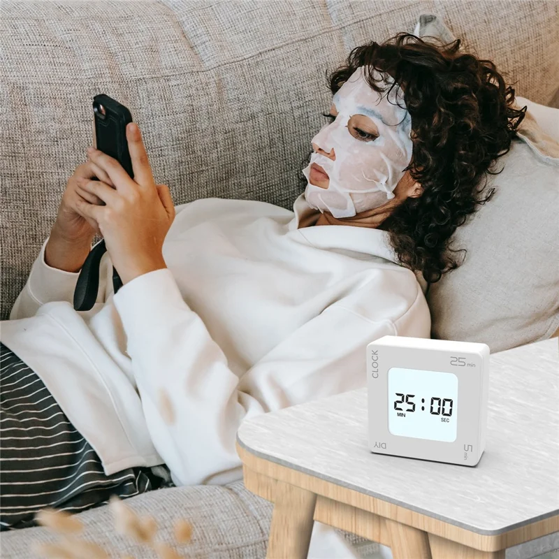 EN7019 Portable Flip Timer Mini Time Reminder Vibrating Timer Countdown Alarm Clock with Backlit - White / Glossy