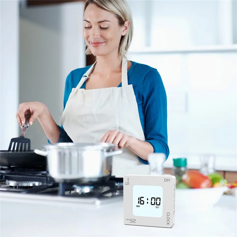 EN7019 Portable Flip Timer Mini Time Reminder Vibrating Timer Countdown Alarm Clock with Backlit - White / Glossy