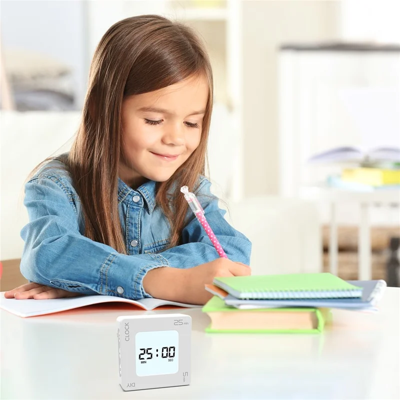 EN7019 Portable Flip Timer Mini Time Reminder Vibrating Timer Countdown Alarm Clock with Backlit - White / Glossy