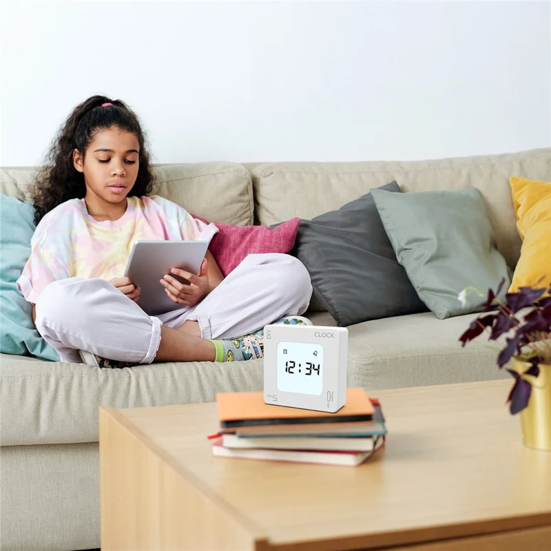 EN7019 Portable Flip Timer Mini Time Reminder Vibrating Timer Countdown Alarm Clock with Backlit - White / Glossy