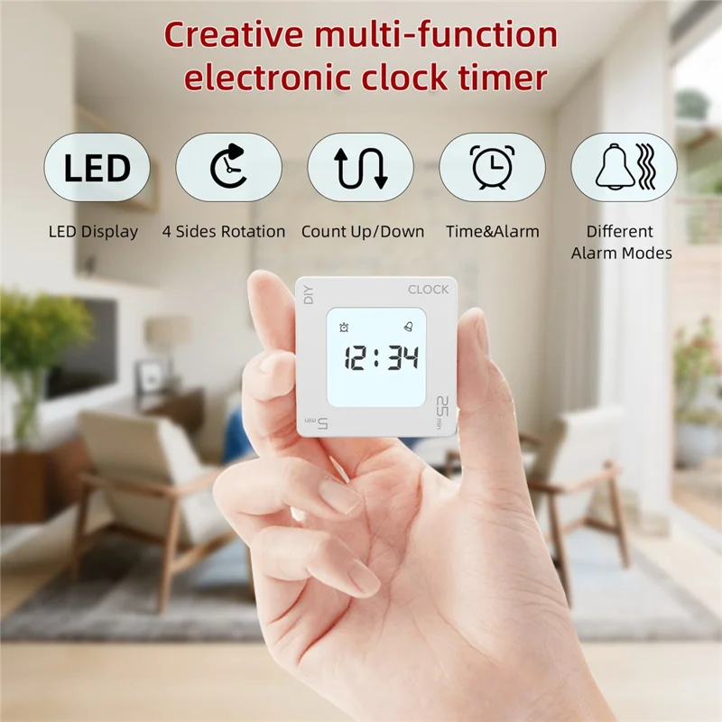 EN7019 Portable Flip Timer Mini Time Reminder Vibrating Timer Countdown Alarm Clock with Backlit - White / Glossy