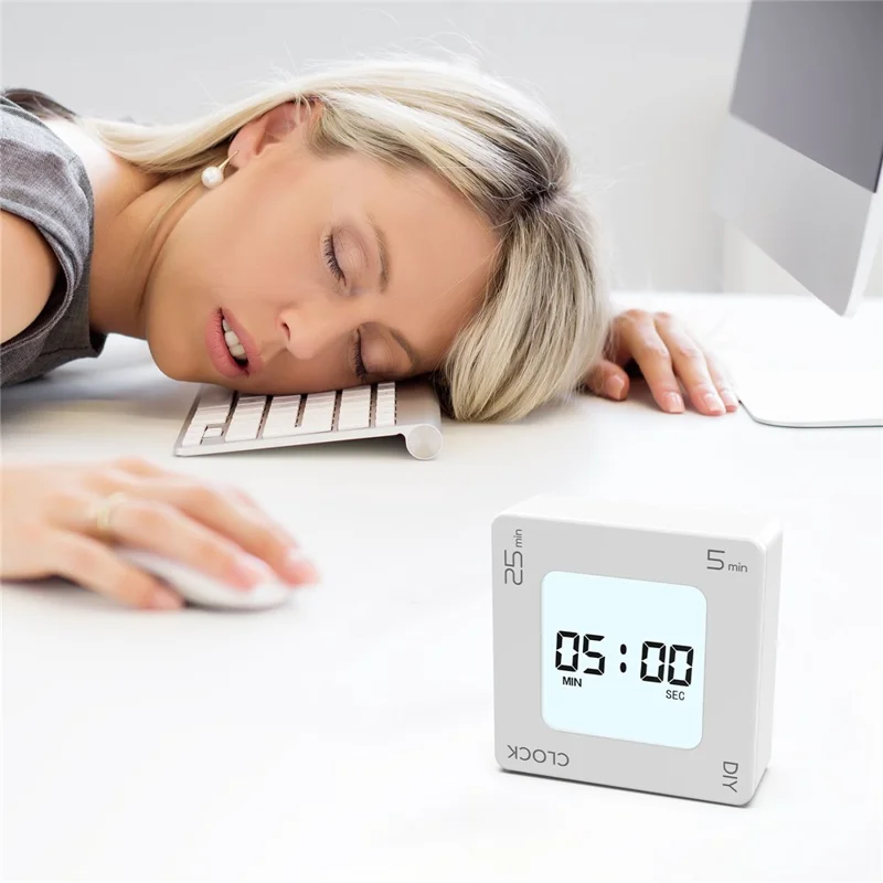EN7019 Portable Flip Timer Mini Time Reminder Vibrating Timer Countdown Alarm Clock with Backlit - White / Glossy