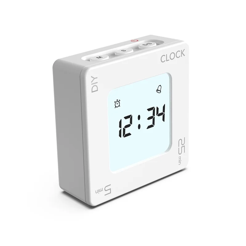 EN7019 Portable Flip Timer Mini Time Reminder Vibrating Timer Countdown Alarm Clock with Backlit - White / Glossy