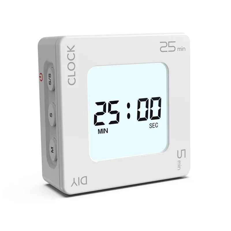 EN7019 Portable Flip Timer Mini Time Reminder Vibrating Timer Countdown Alarm Clock with Backlit - White / Glossy