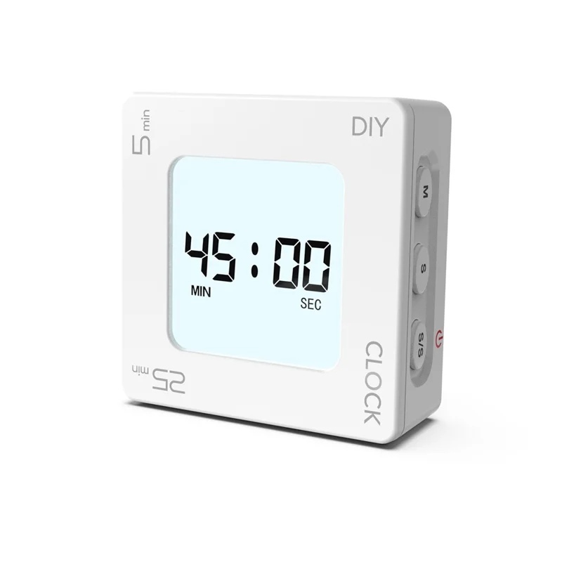 EN7019 Portable Flip Timer Mini Time Reminder Vibrating Timer Countdown Alarm Clock with Backlit - White / Glossy