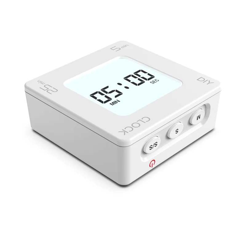 EN7019 Portable Flip Timer Mini Time Reminder Vibrating Timer Countdown Alarm Clock with Backlit - White / Glossy