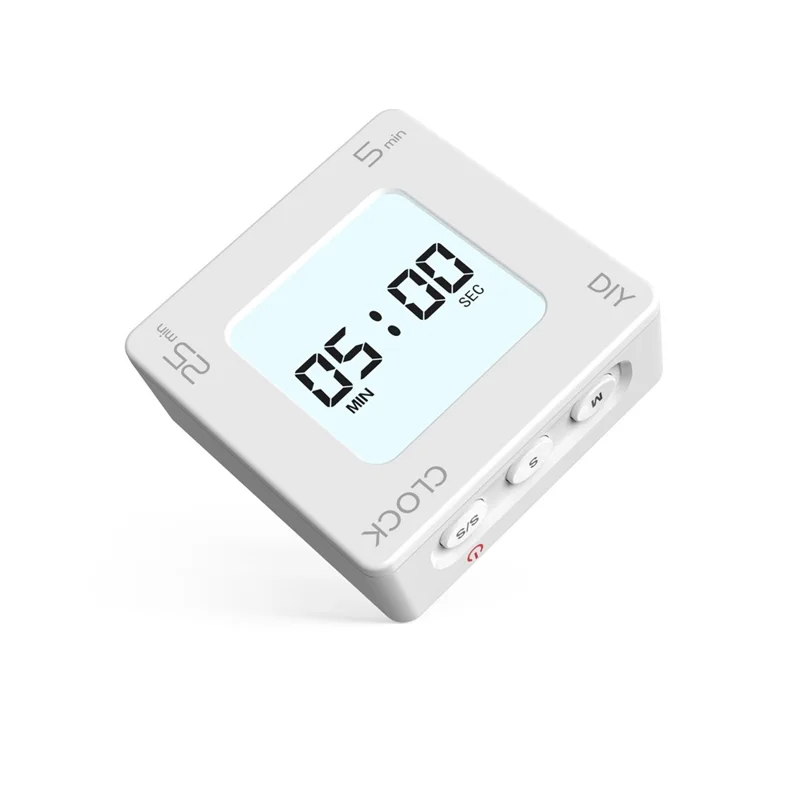 EN7019 Portable Flip Timer Mini Time Reminder Vibrating Timer Countdown Alarm Clock with Backlit - White / Glossy