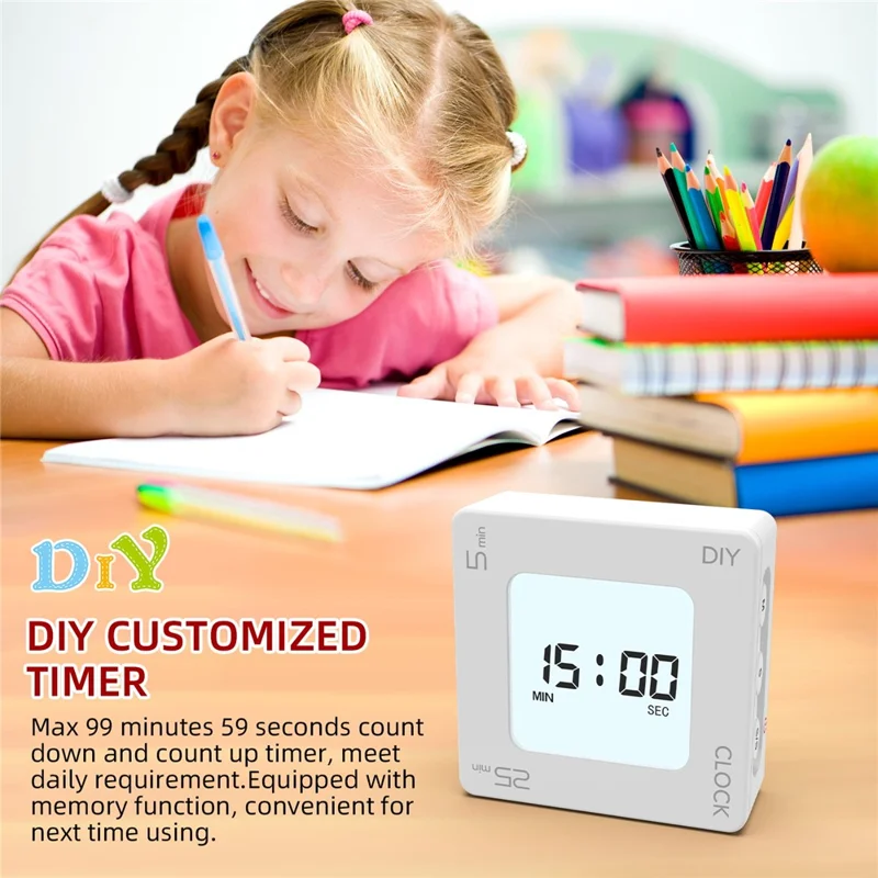 EN7019 Portable Flip Timer Mini Time Reminder Vibrating Timer Countdown Alarm Clock with Backlit - White / Glossy