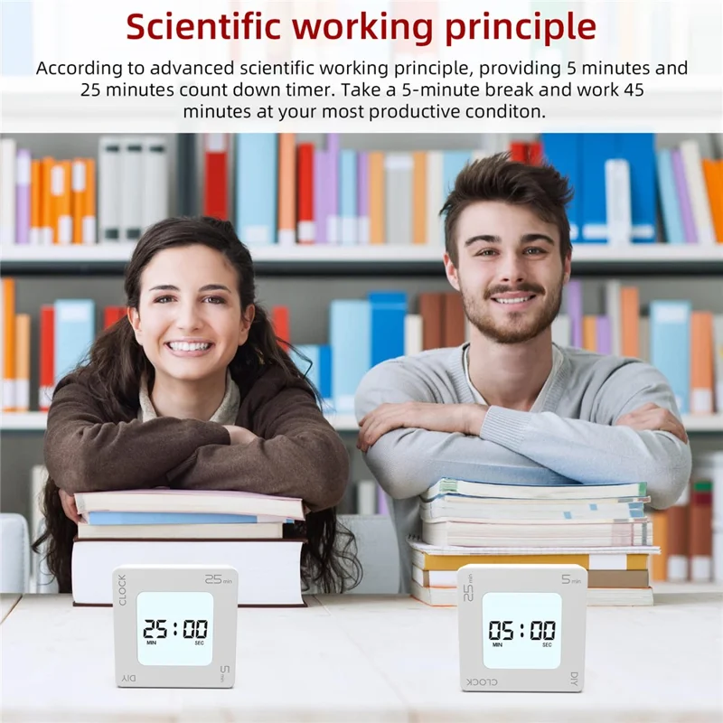 EN7019 Portable Flip Timer Mini Time Reminder Vibrating Timer Countdown Alarm Clock with Backlit - White / Glossy