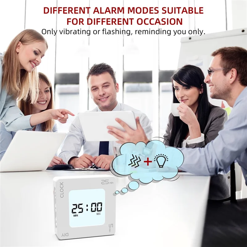 EN7019 Portable Flip Timer Mini Time Reminder Vibrating Timer Countdown Alarm Clock with Backlit - White / Glossy