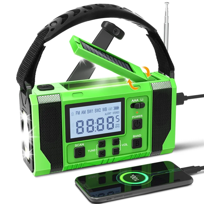 EGR-168-WB LCD Display Solar Powered Hand Crank AM / FM Radio SOS Alarm 10000mAh Power Bank with LED Flashlight
