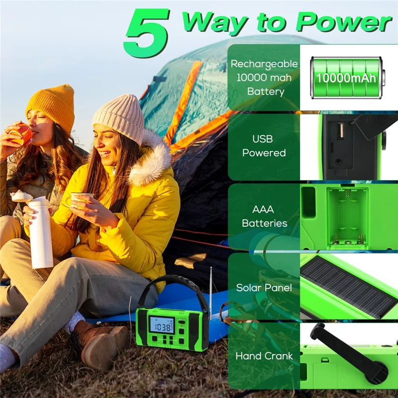 EGR-168-WB LCD Display Solar Powered Hand Crank AM / FM Radio SOS Alarm 10000mAh Power Bank with LED Flashlight