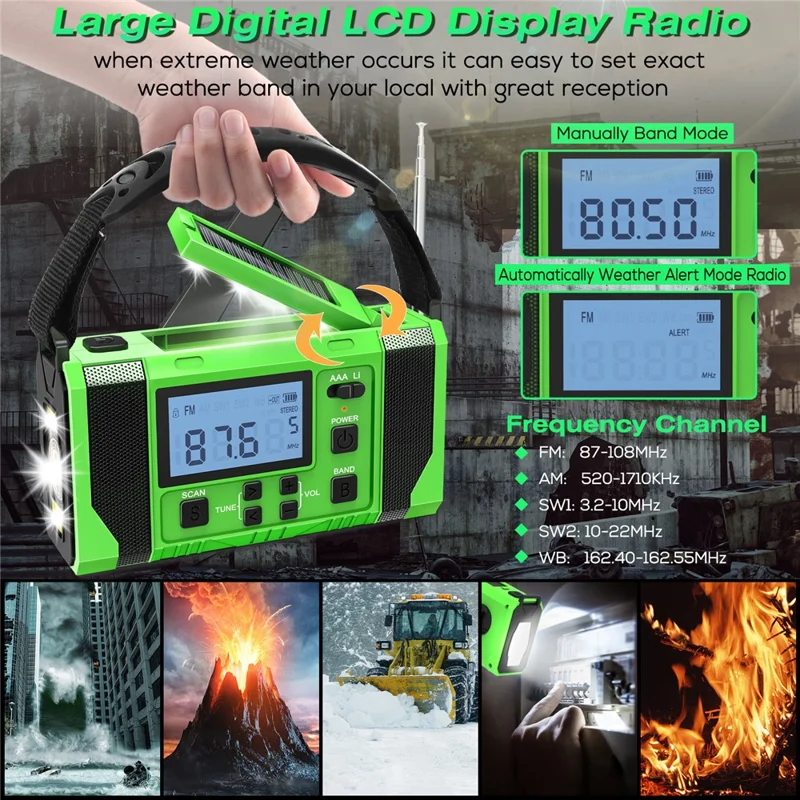 EGR-168-WB LCD Display Solar Powered Hand Crank AM / FM Radio SOS Alarm 10000mAh Power Bank with LED Flashlight