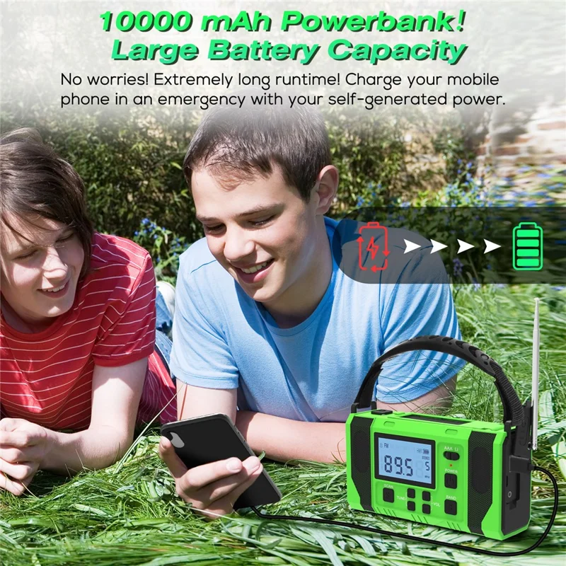 EGR-168-WB LCD Display Solar Powered Hand Crank AM / FM Radio SOS Alarm 10000mAh Power Bank with LED Flashlight