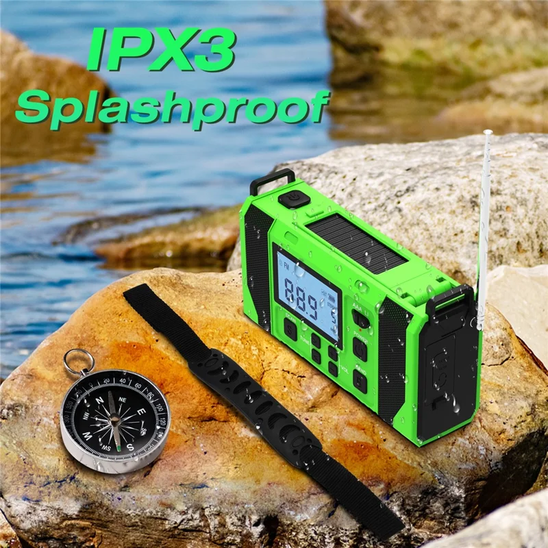 EGR-168-WB LCD Display Solar Powered Hand Crank AM / FM Radio SOS Alarm 10000mAh Power Bank with LED Flashlight