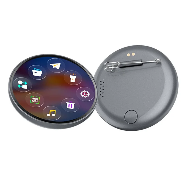 L8 Elektronisk Badge 1,5 tommer LCD-navneskilt til studerende fans Bluetooth Dynamic Screen Brooch Pin - Sort Grå