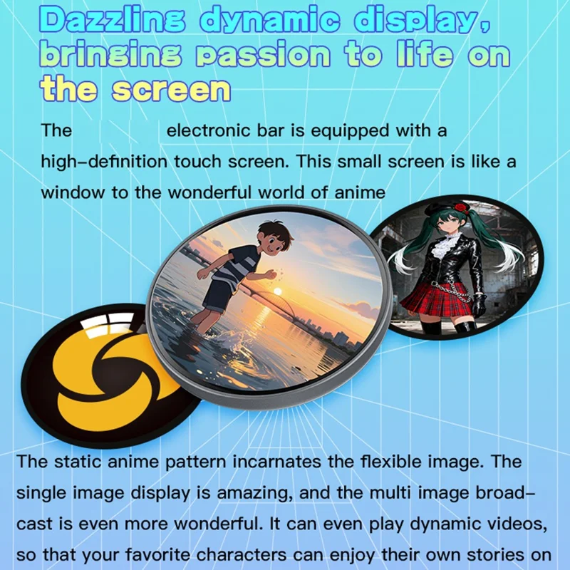 L8 Elektronisk Badge 1,5 tommer LCD-navneskilt til studerende fans Bluetooth Dynamic Screen Brooch Pin - Sort Grå