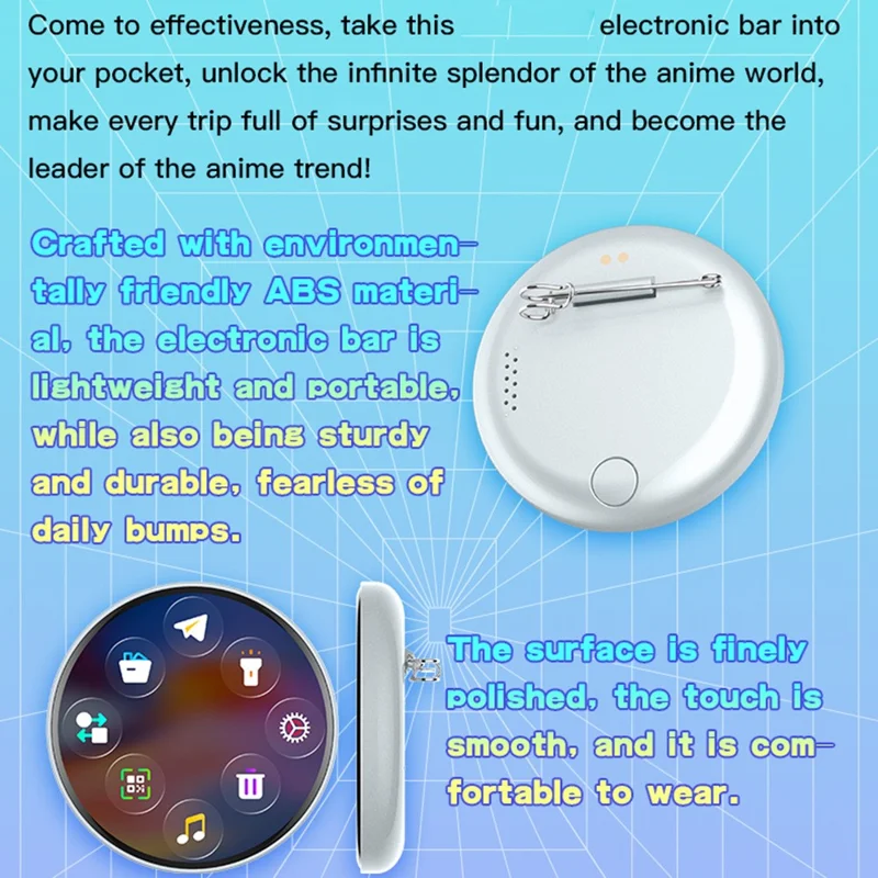 L8 Elektronisk Badge 1,5 tommer LCD-navneskilt til studerende fans Bluetooth Dynamic Screen Brooch Pin - Sort Grå