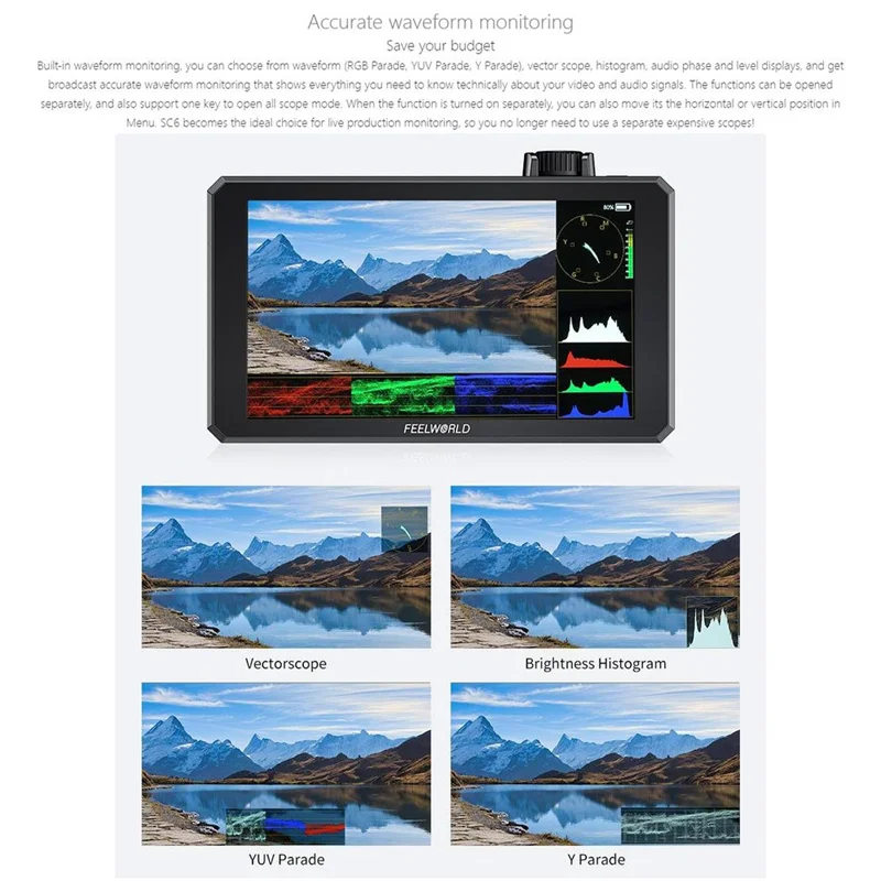 FEELWORLD SC6 6 Inch Camera Monitor 1500NIT High Brightness SDI Photography Monitor Video Monitor