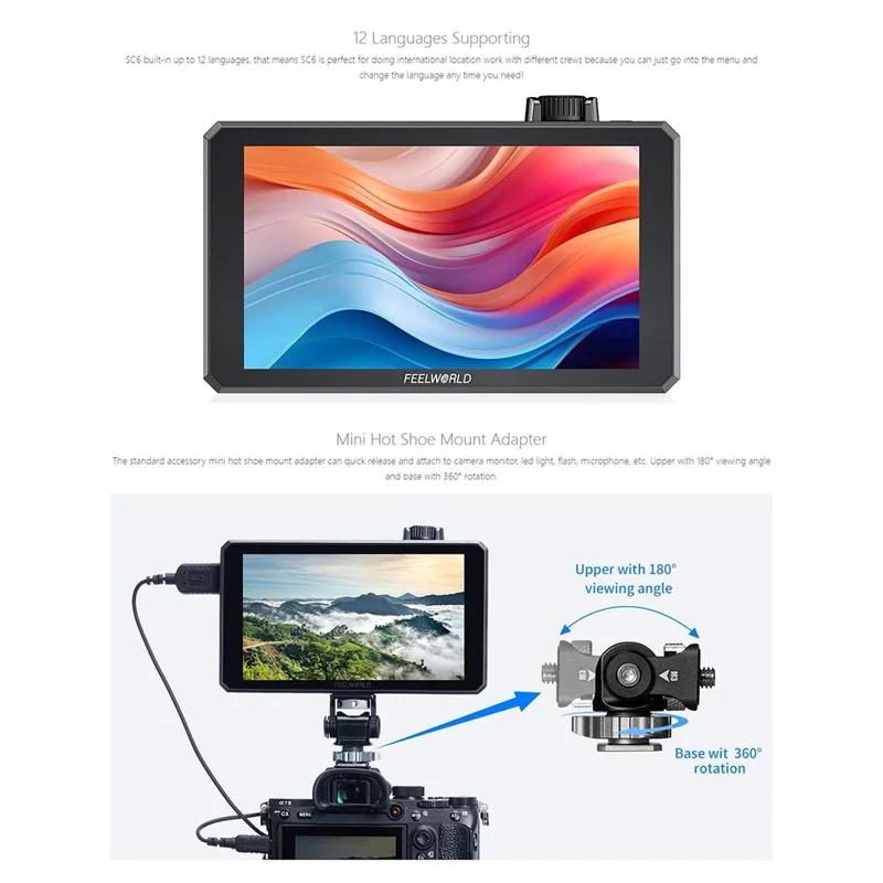FEELWORLD SC6 6 Inch Camera Monitor 1500NIT High Brightness SDI Photography Monitor Video Monitor